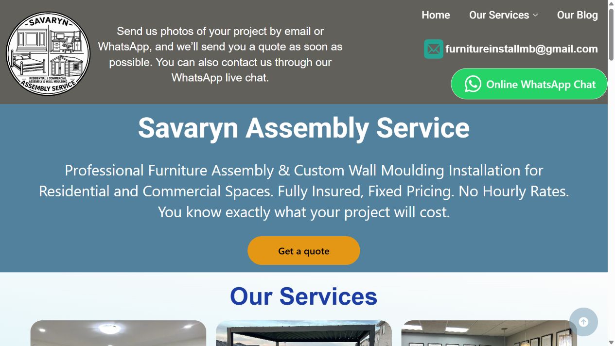 Savaryn Assembly Service homepage screenshot