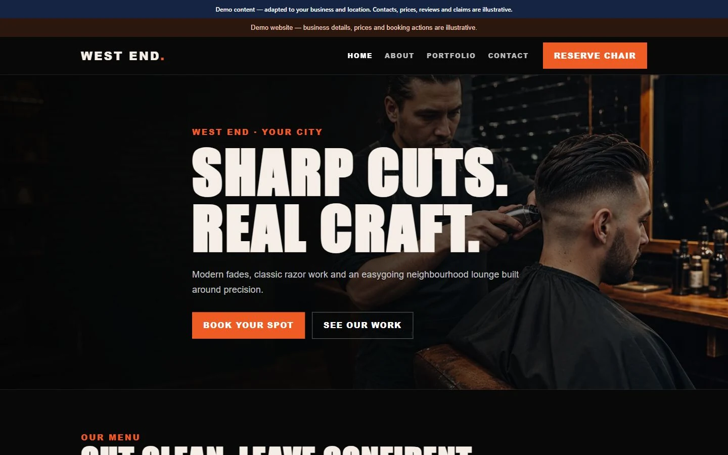 West End Grooming Lounge website template preview