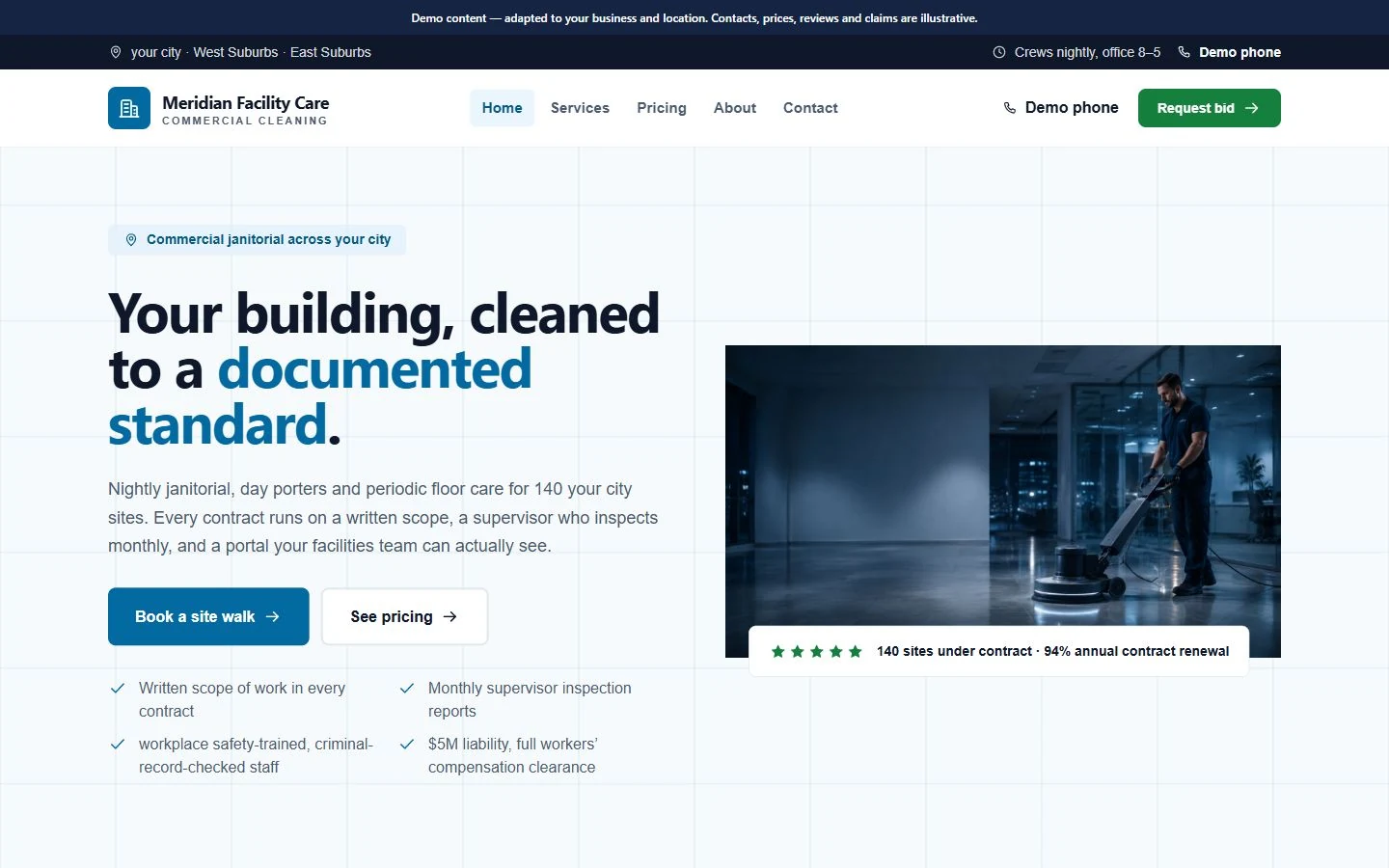 Meridian Facility Care website template preview
