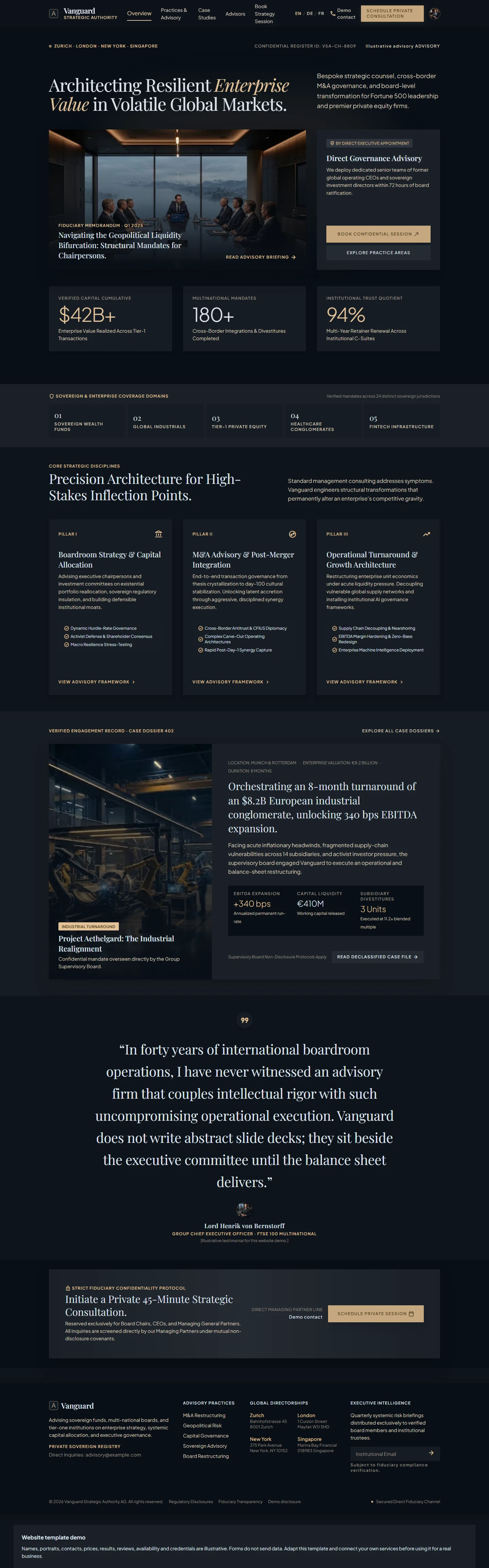 Vanguard Strategic Authority website template preview