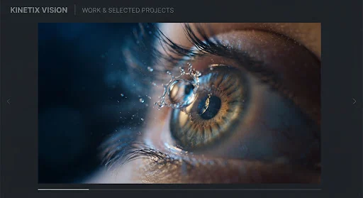 Ultra slow-motion cinematic macro capture of water droplet colliding with human eye at 1000 frames per second, glowing volumetric particle effects, dynamic blue and amber light scatter, shot on Phantom Flex4K cinema camera with macro lens