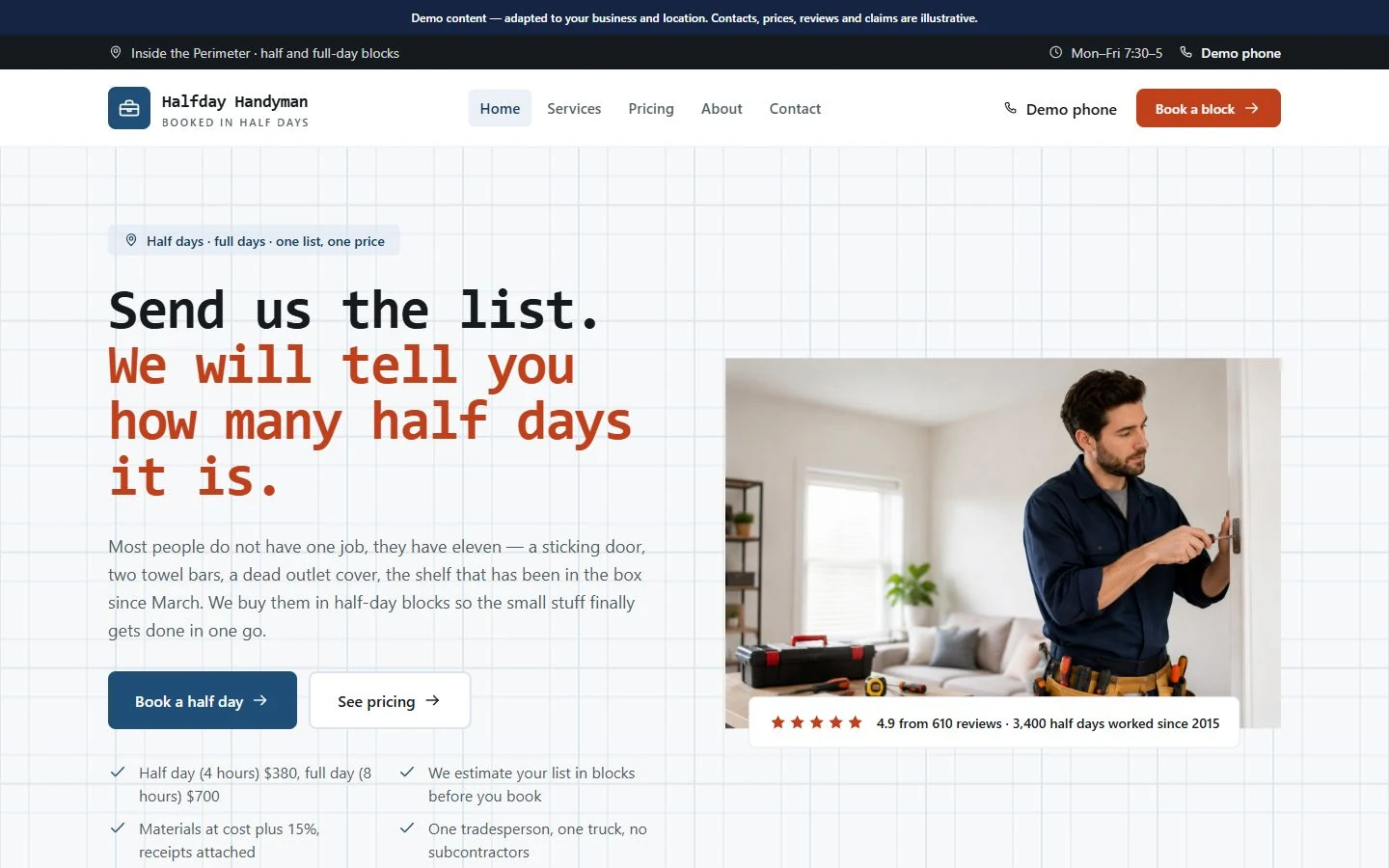 Halfday Handyman website template preview