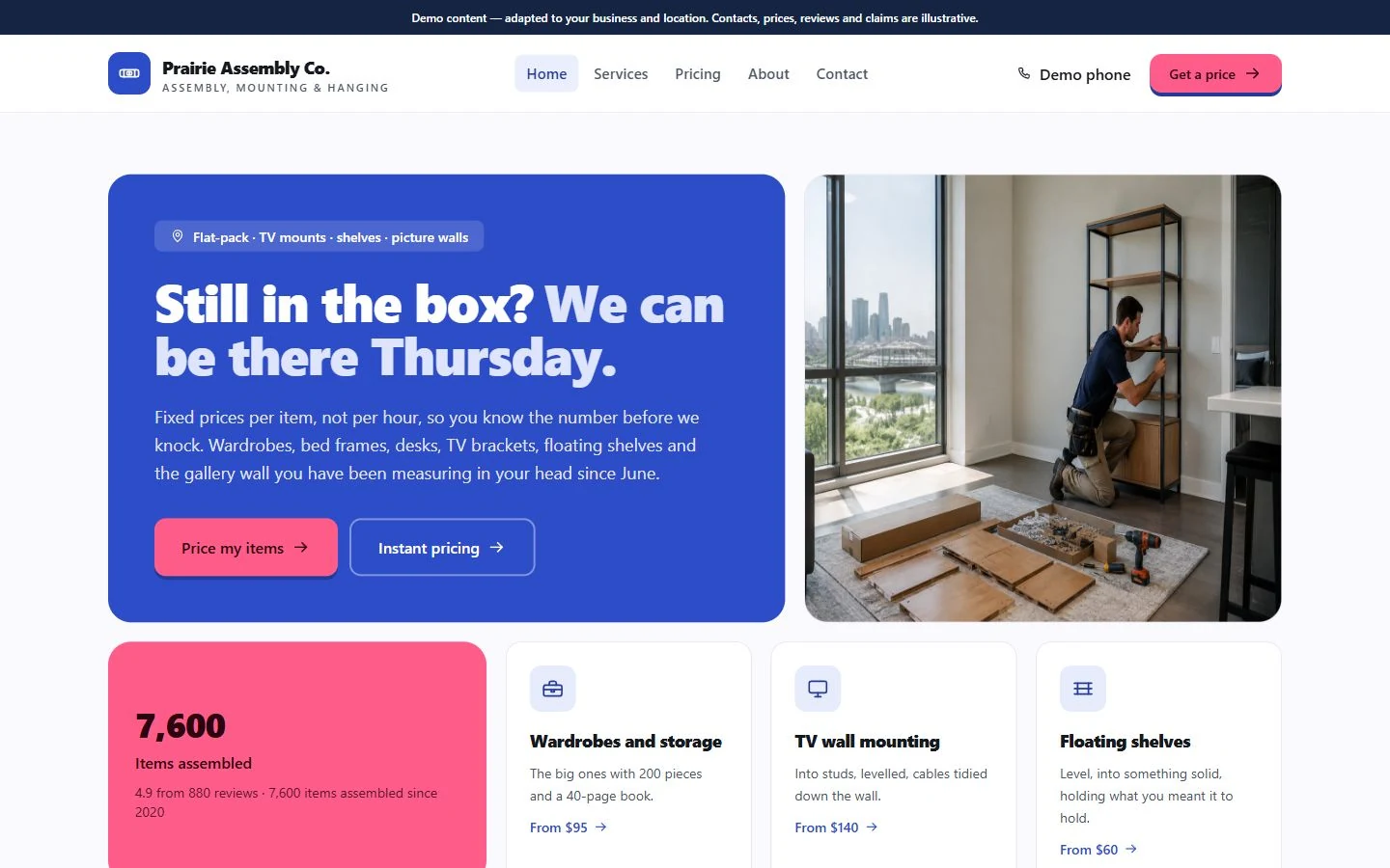 Prairie Assembly Co. website template preview