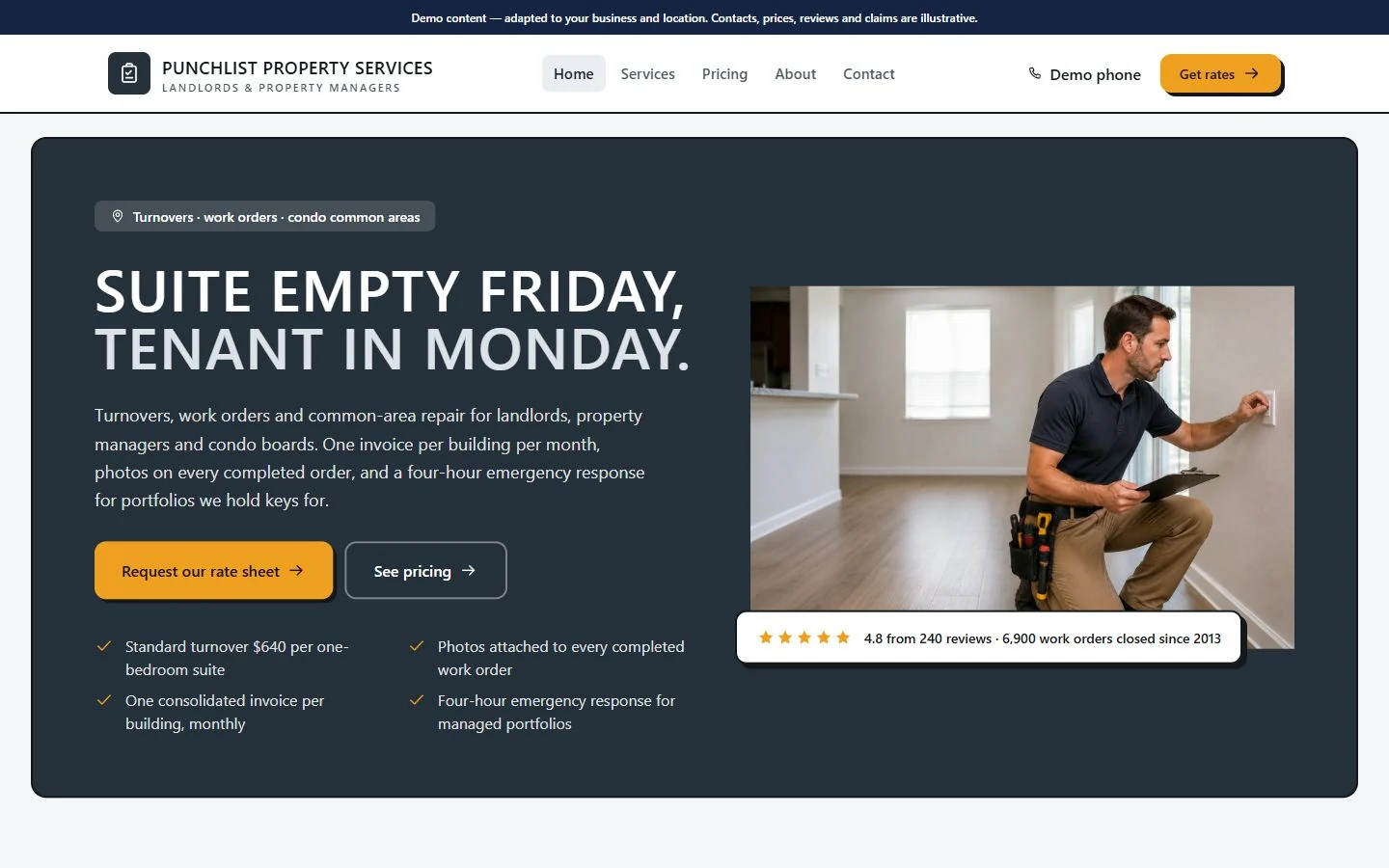 Punchlist Property Services website template preview