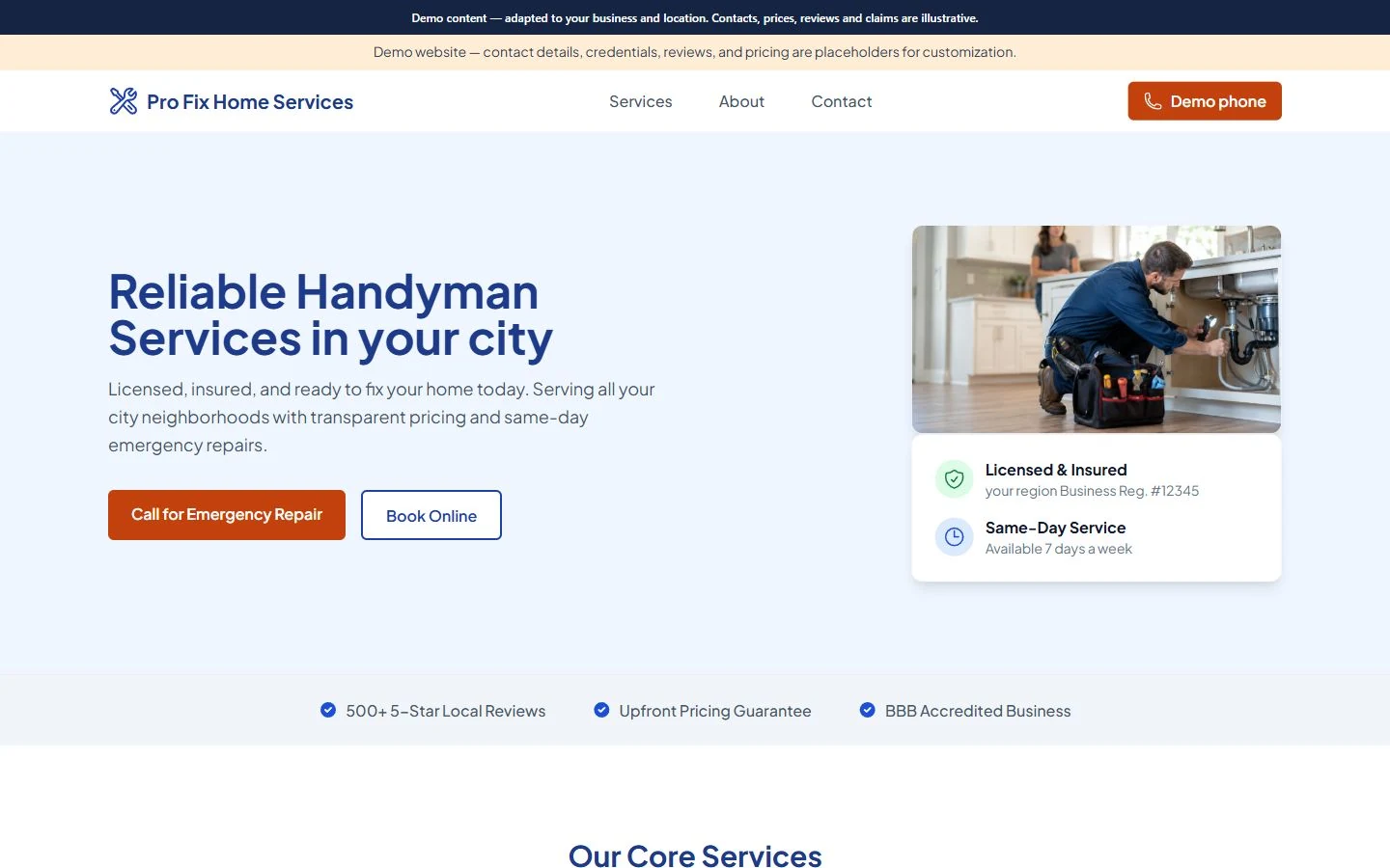 Reliable Home Repair website template preview