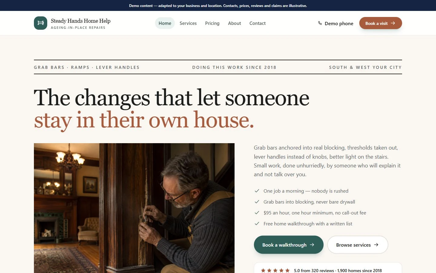 Steady Hands Home Help website template preview