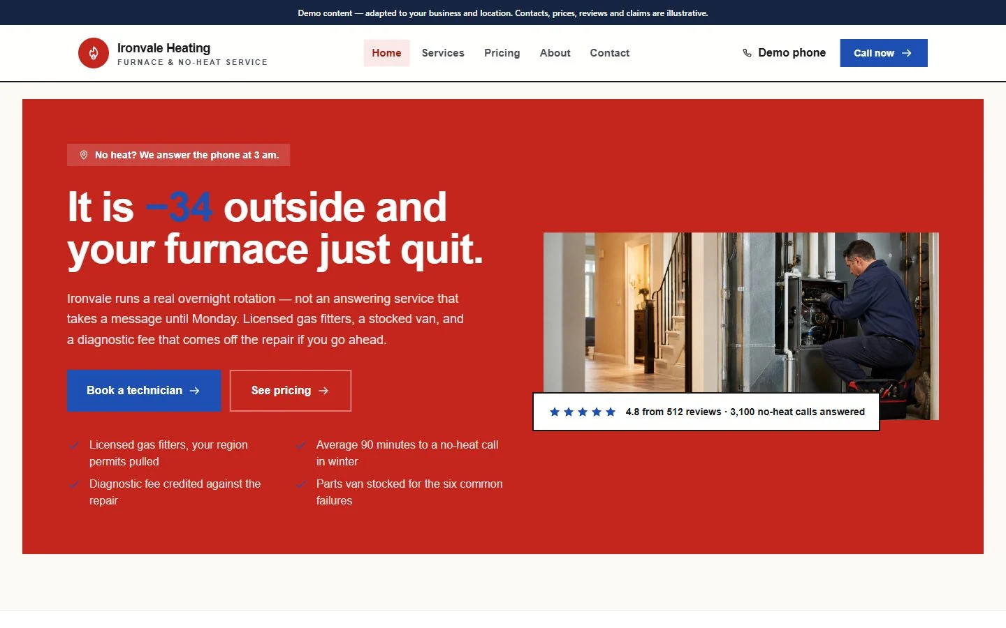 Ironvale Heating website template preview