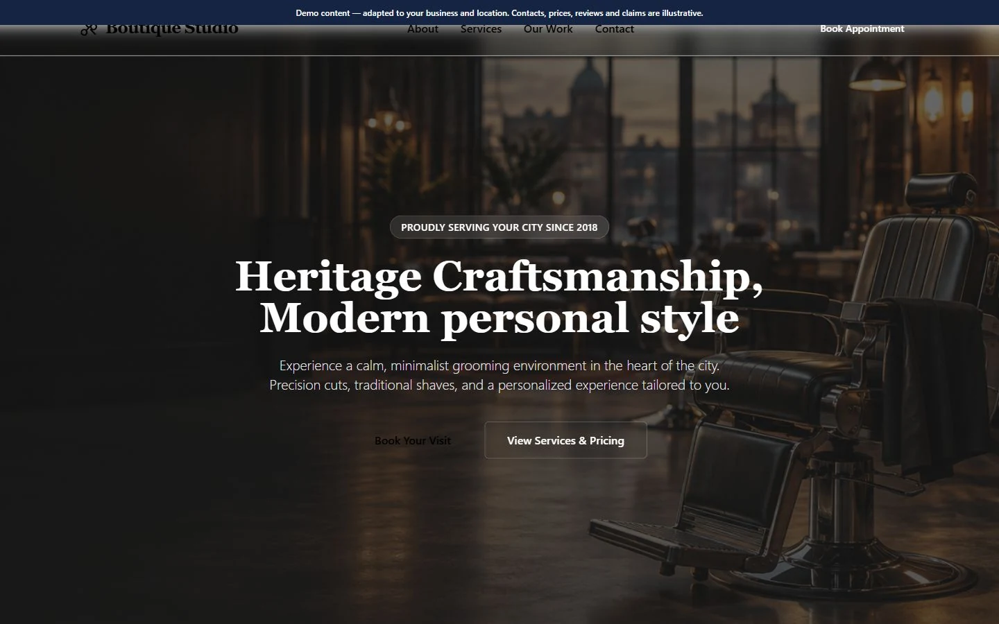 Boutique Studio — Landing Page website template preview