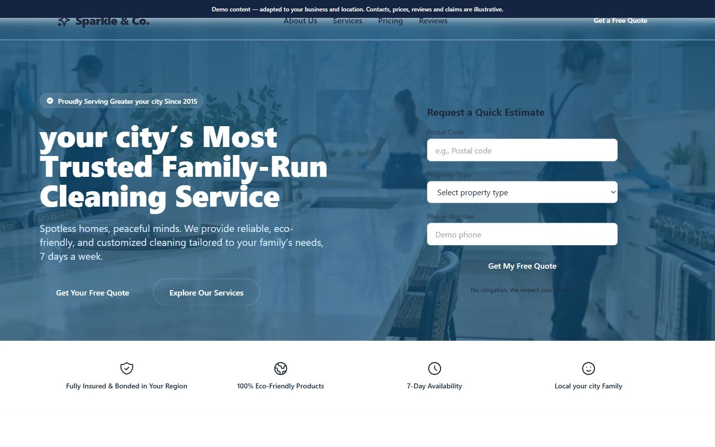 Sparkle & Co. — Landing Page website template preview