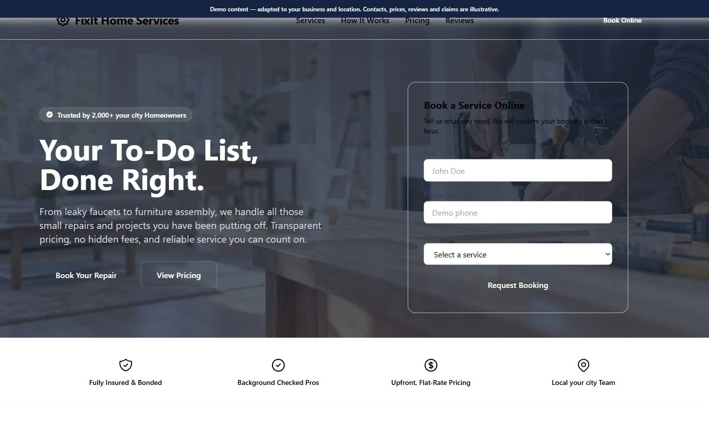FixIt Home Services — Landing Page website template preview