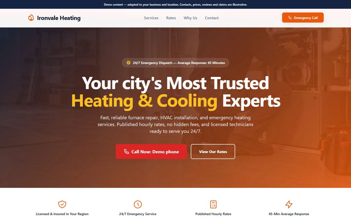 Ironvale Heating — Landing Page website template preview