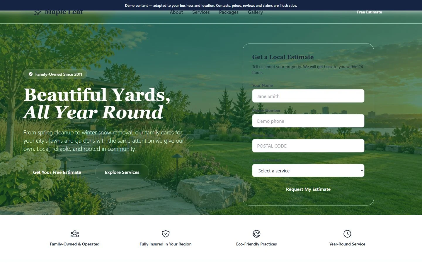 Maple Leaf Lawn & Landscape — Landing Page website template preview