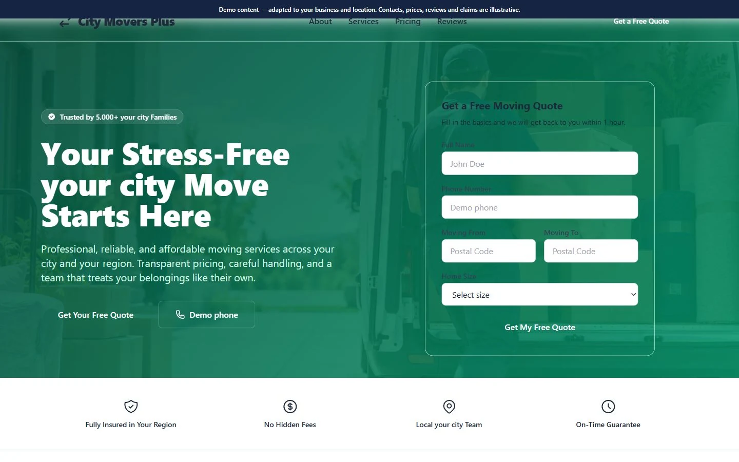 Winnipeg Movers Plus — Landing Page website template preview