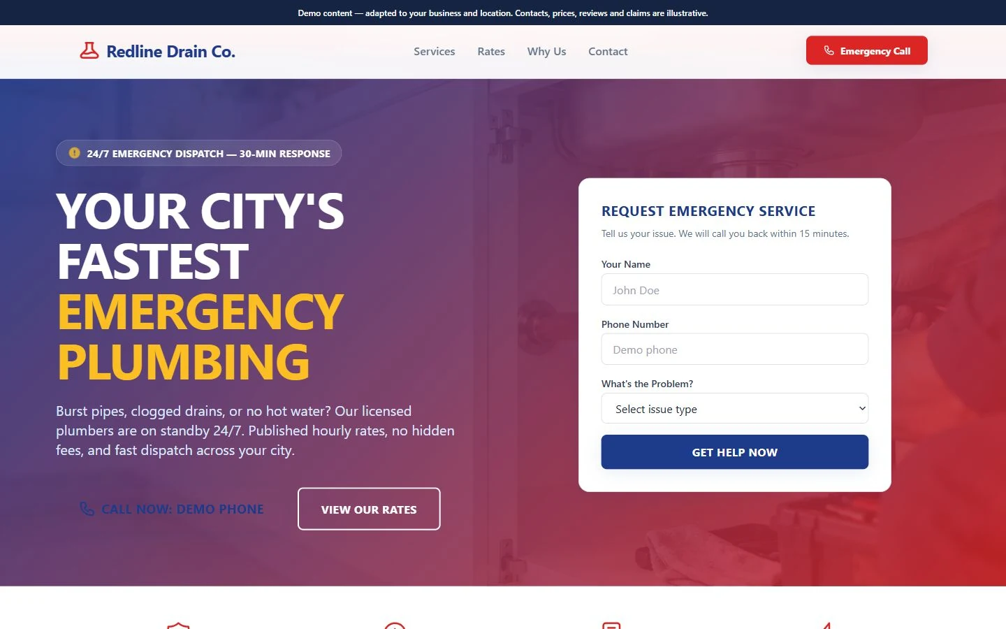 Redline Drain Co. — Landing Page website template preview