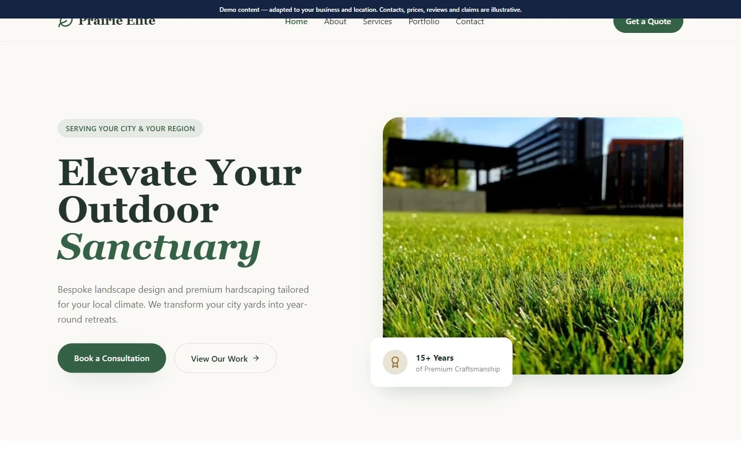 Prairie Elite Landscaping website template preview