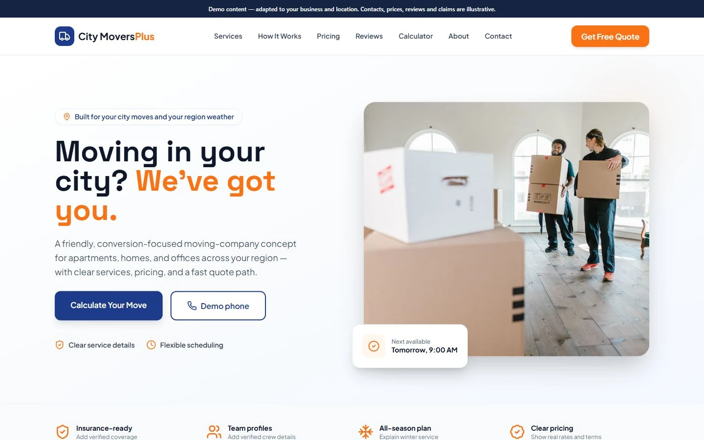 City Movers Plus website template preview