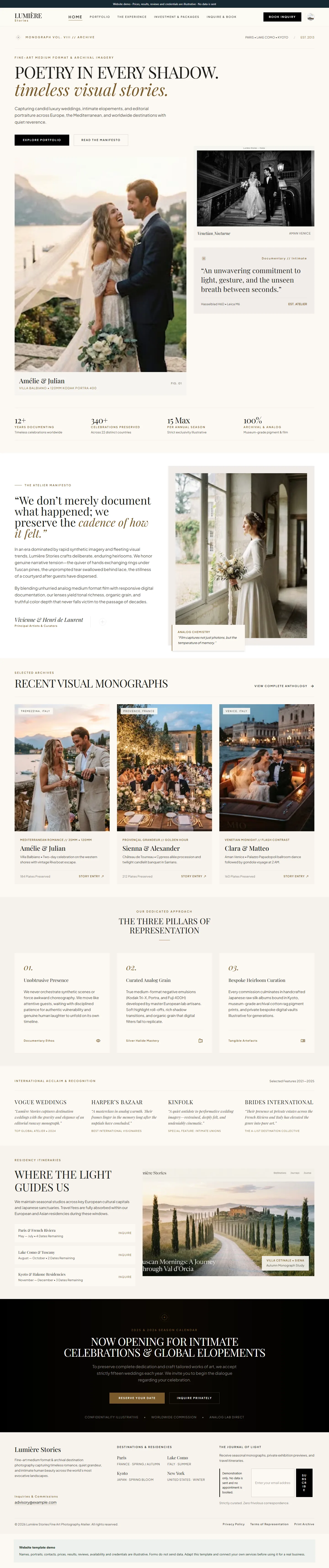Lumière Stories website template preview