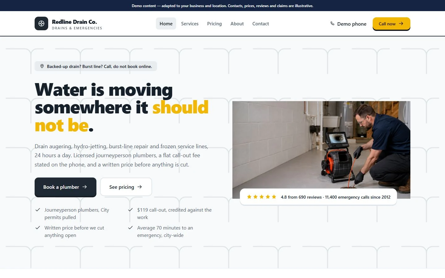 Redline Drain Co. website template preview