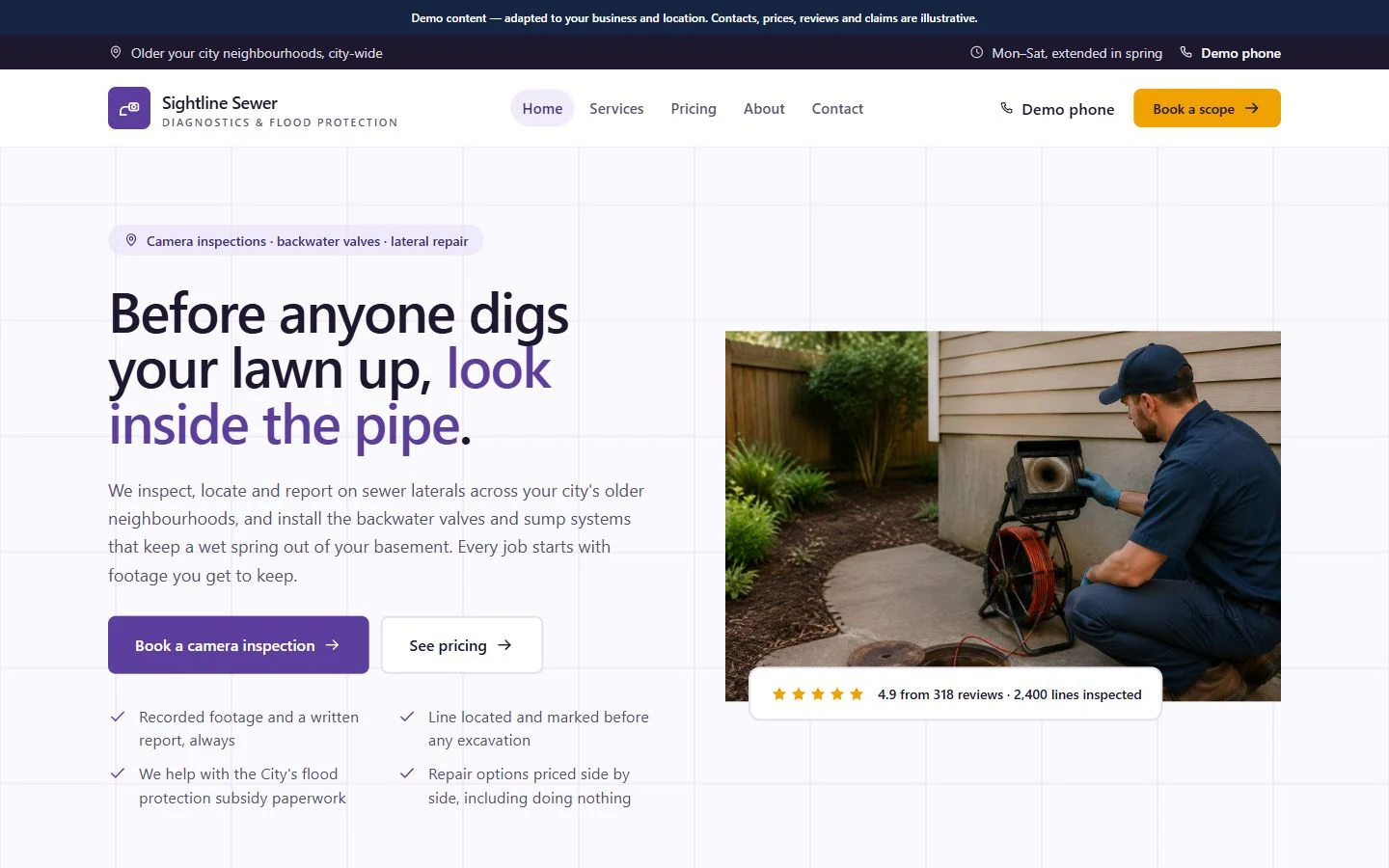 Sightline Sewer website template preview