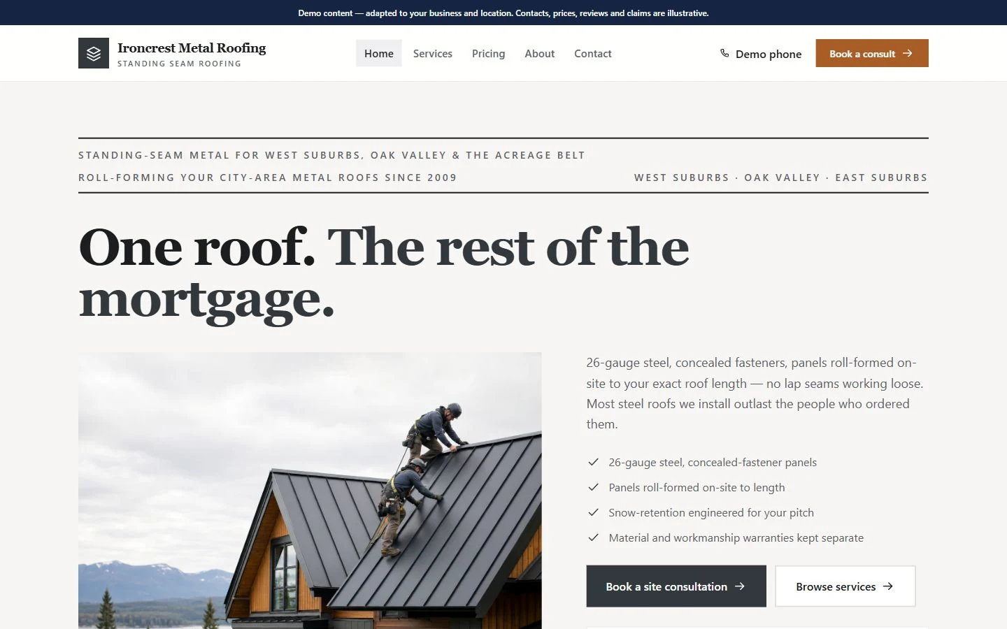 Ironcrest Metal Roofing website template preview
