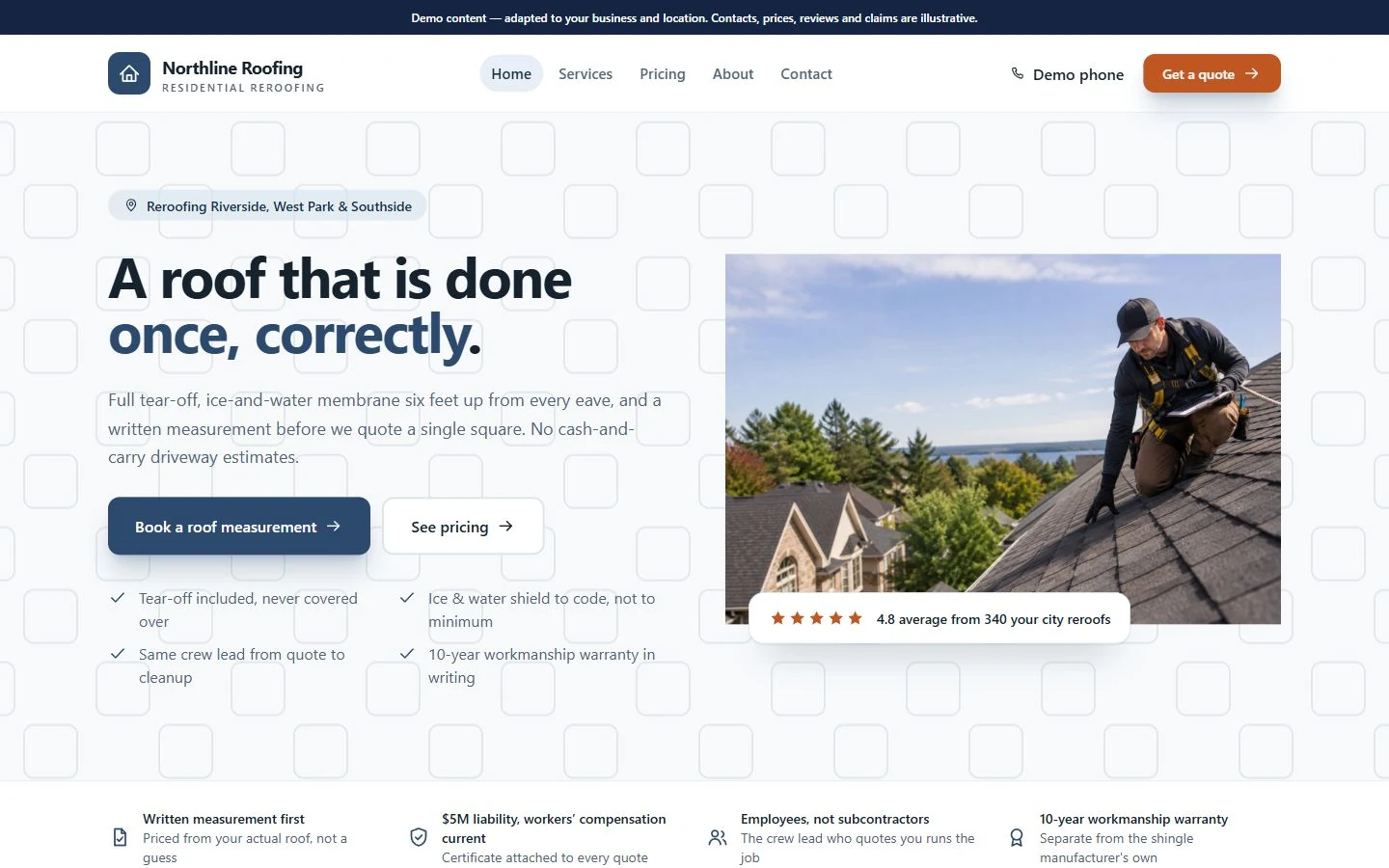 Northline Roofing website template preview