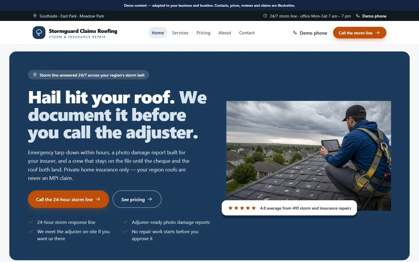 Stormguard Claims Roofing website template preview