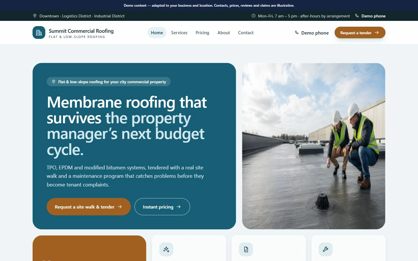 Summit Commercial Roofing website template preview