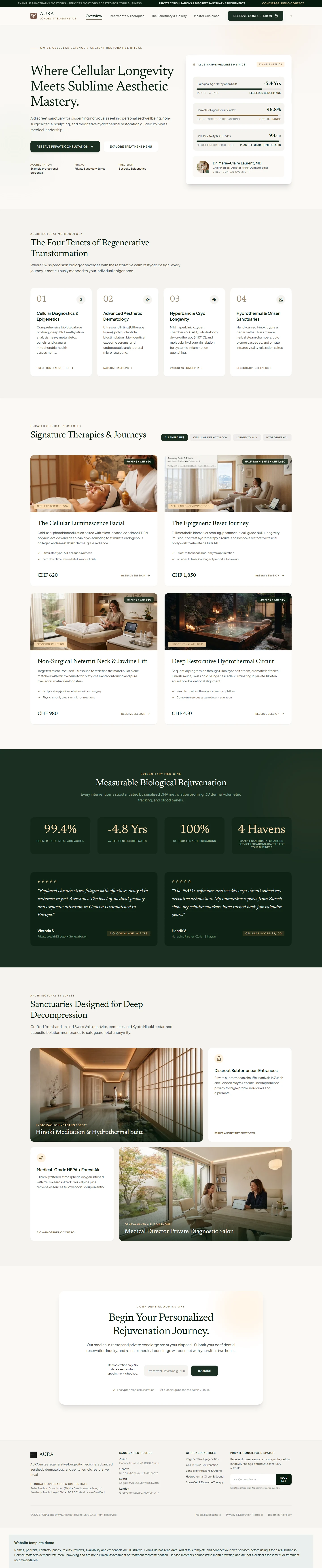 AURA Longevity & Aesthetic Sanctuary website template preview