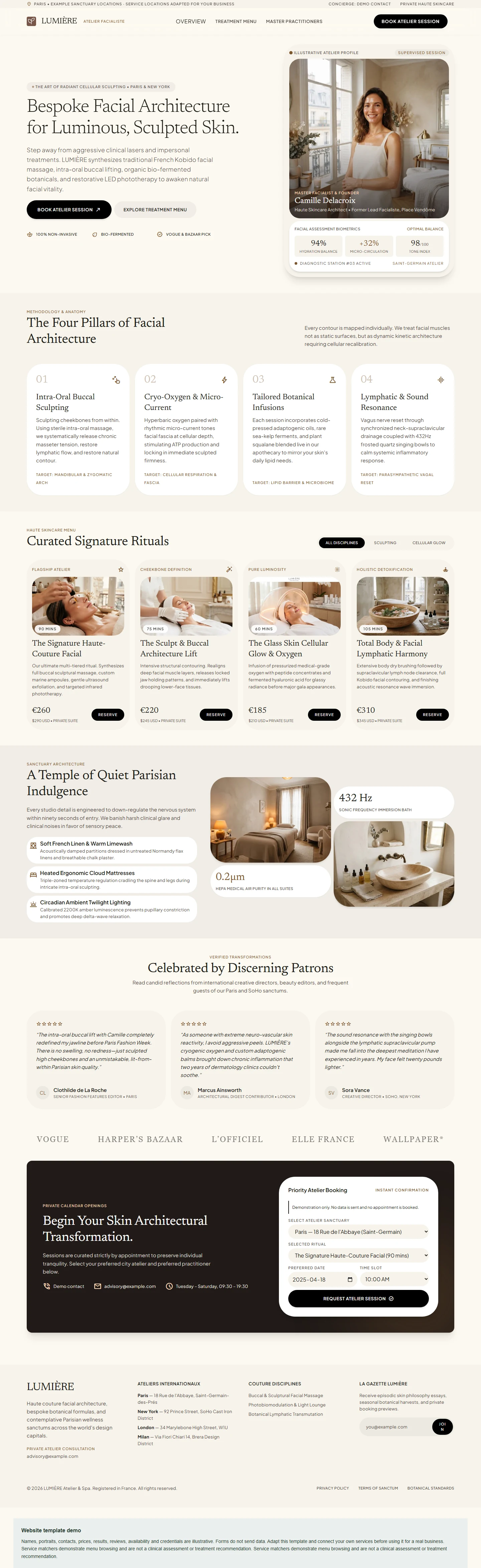 LUMIÈRE Facial Atelier & Spa website template preview