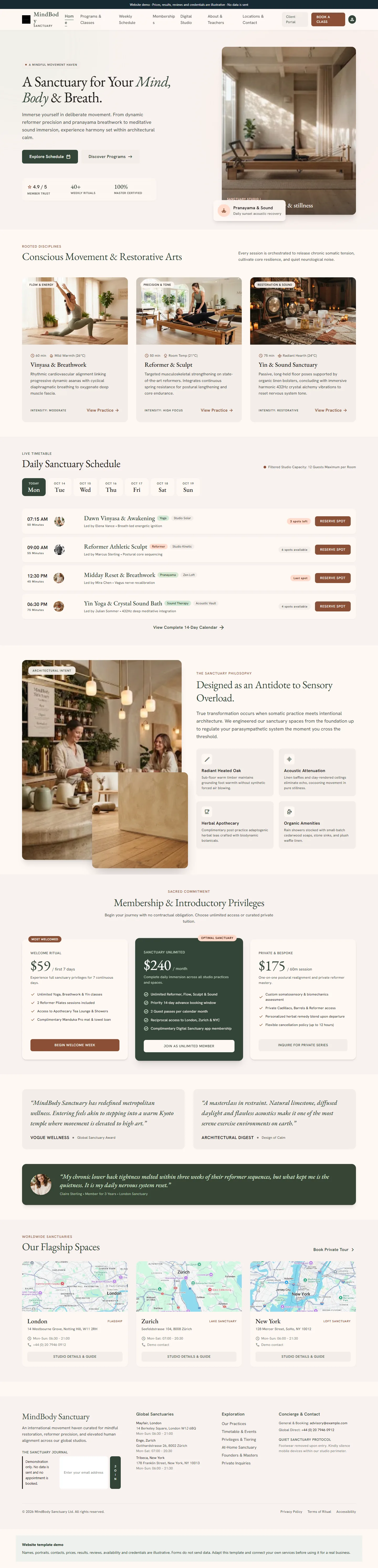 MindBody Sanctuary website template preview